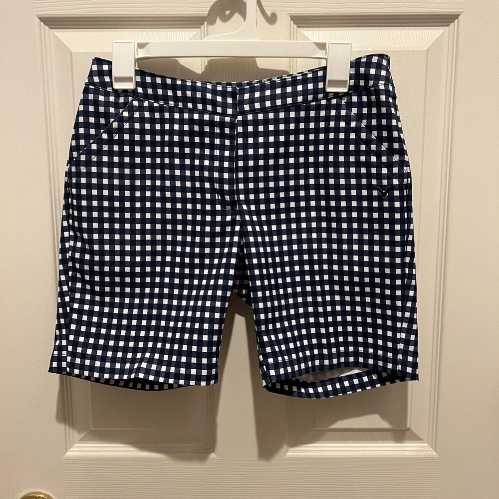 Callaway Polyester Dark Blue Checkered Shorts - image 1